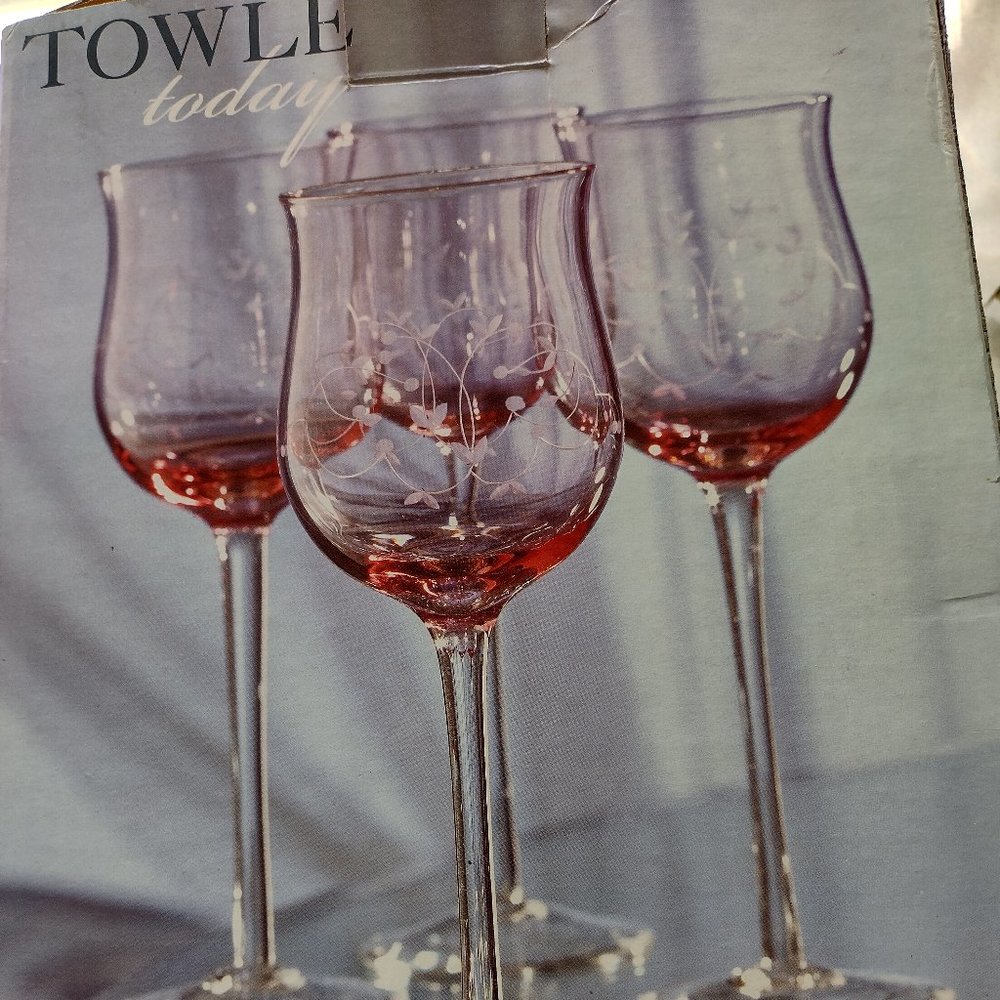 2nd set. Rare! Vintage set of 4 Towle Today pink tulip stemmed 9" tall glasses.